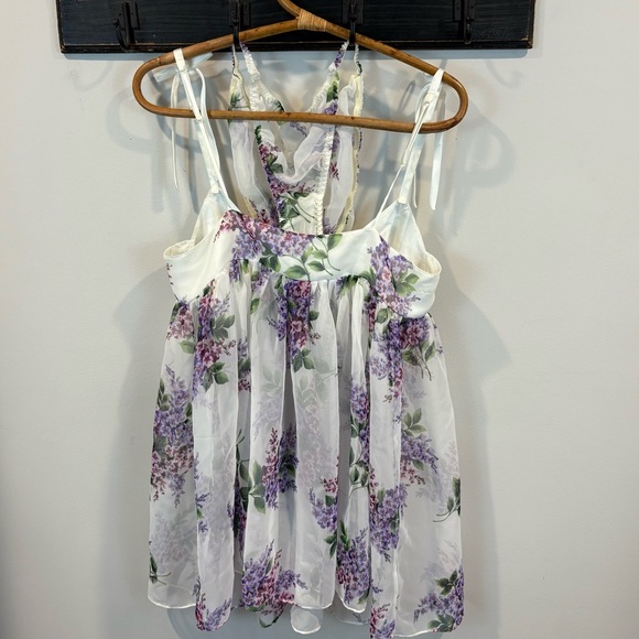 Victoria’s Secret Purple Floral Sheer Babydoll with Matching Panties Sz M - Picture 6 of 11